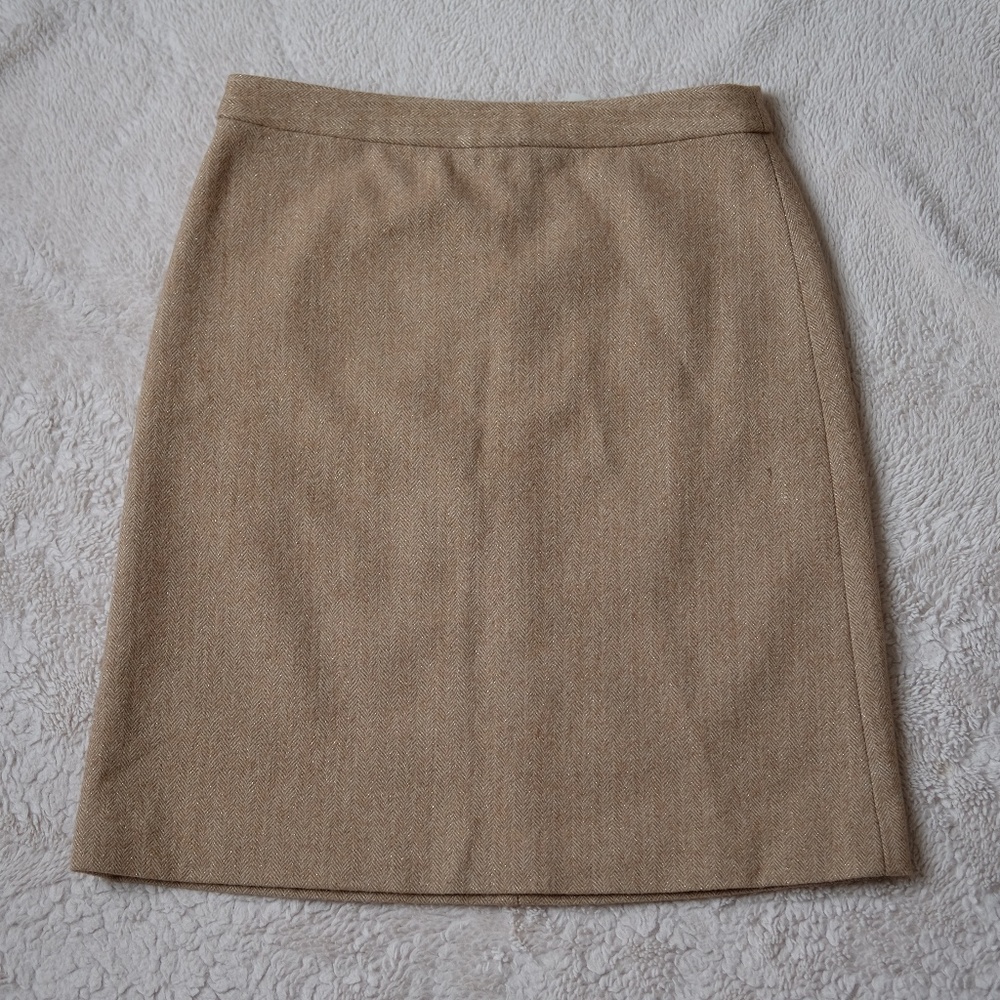 J CREW PENCIL CREAM SKIRT IN DOUBLE SERGE WOOL